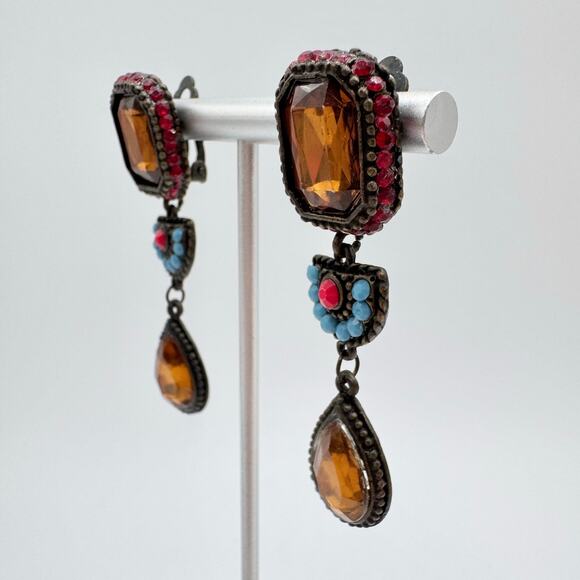 Vintage Poggi Paris Clip On Earrings French Bohemian Designer Eclectic Dramatic - Picture 4 of 13